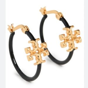 Tory Burch Eleanor Small Hoop Earrings Gold Tone and Black 3/4” EUC